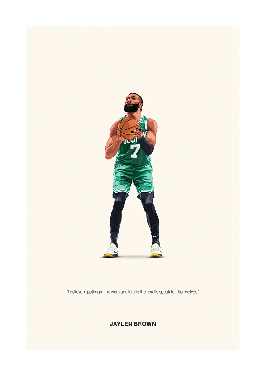 Jaylen Brown Celtics basketball poster with motivational quote about hard work
