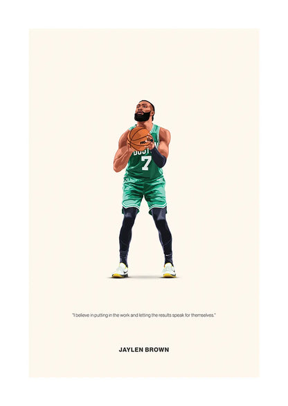 Jaylen Brown Celtics basketball poster with motivational quote about hard work