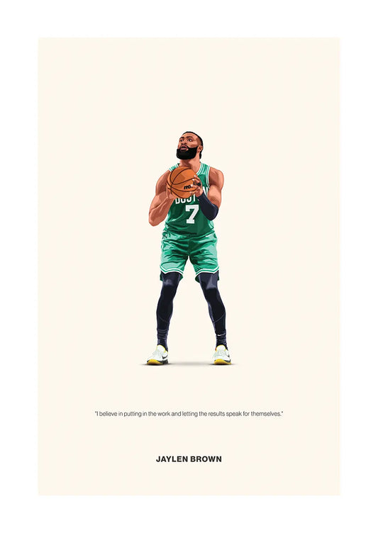 Jaylen Brown Celtics basketball poster with motivational quote about hard work