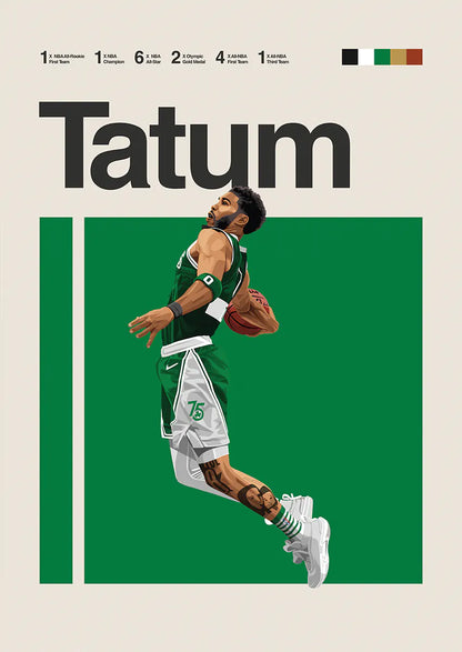 Jayson Tatum dunking poster in Boston Celtics green uniform
