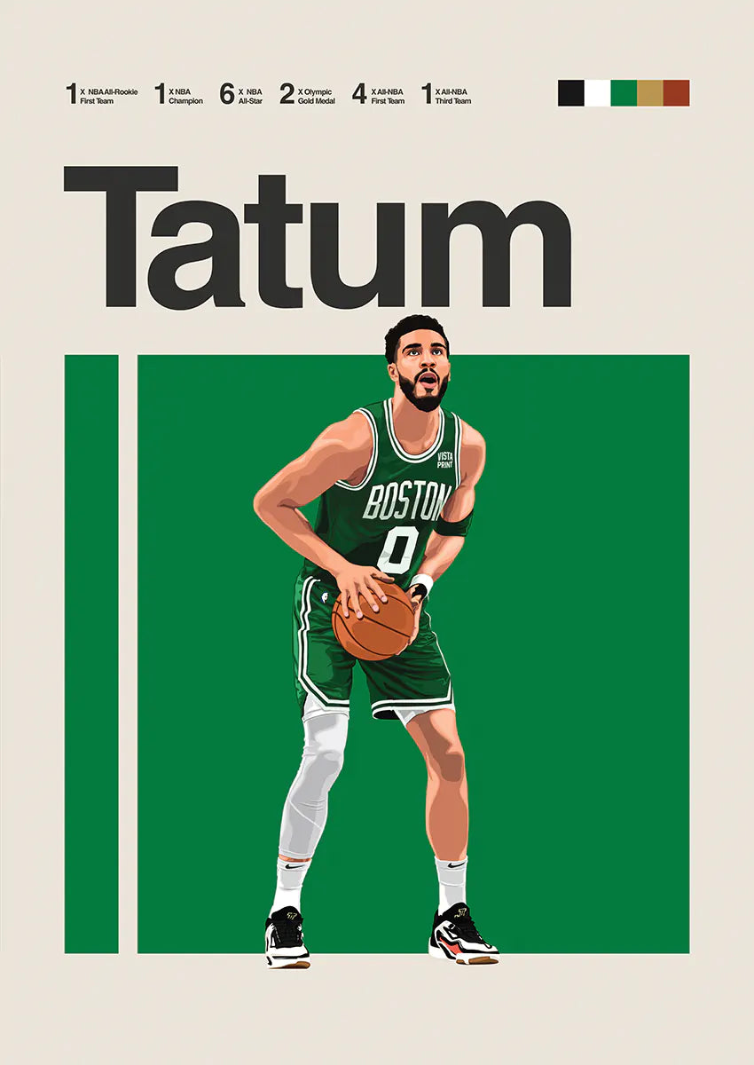 Jayson Tatum shooting stance poster in Boston Celtics uniform