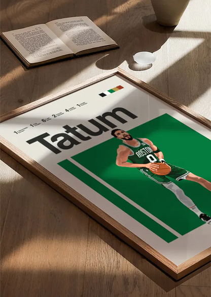 Boston Celtics wall art featuring Jayson Tatum with basketball