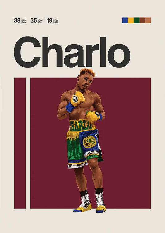 Jermell Charlo poster with gold gloves and green custom shorts