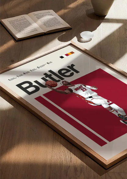 Miami Heat basketball poster showing Jimmy Butler jumping for a dunk