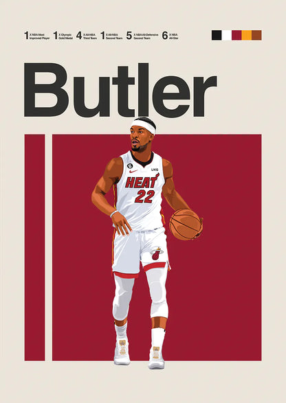 Jimmy Butler poster in Miami Heat white uniform standing with basketball