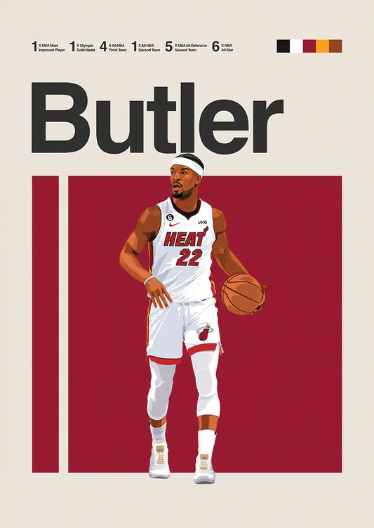 Jimmy Butler poster in Miami Heat white uniform standing with basketball