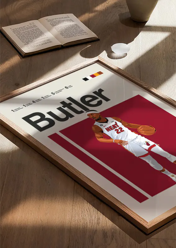 Miami Heat basketball poster featuring Jimmy Butler in action