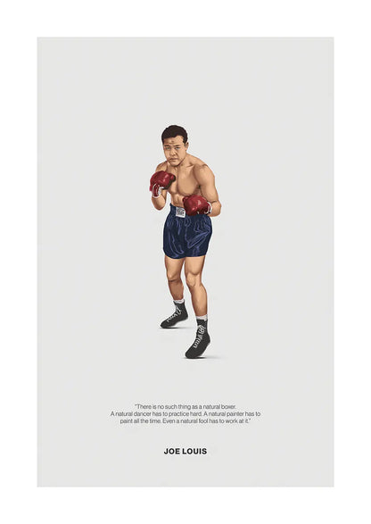 Joe Louis boxing poster in classic stance with vintage red gloves