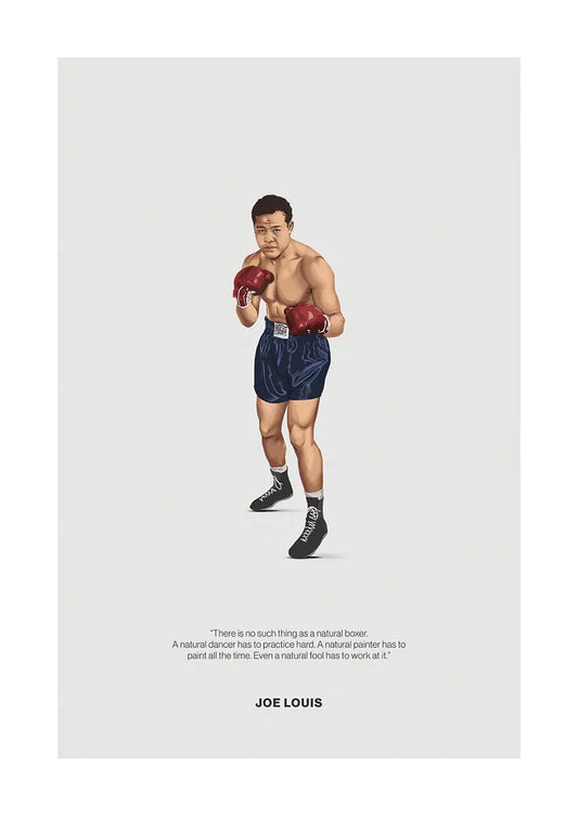 Joe Louis boxing poster in classic stance with vintage red gloves