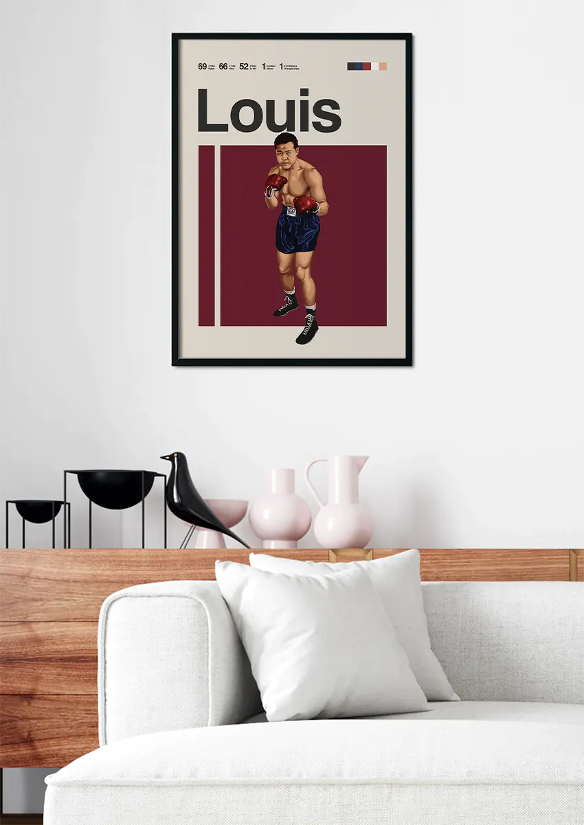 Classic sports wall art featuring Joe Louis in fighting stance