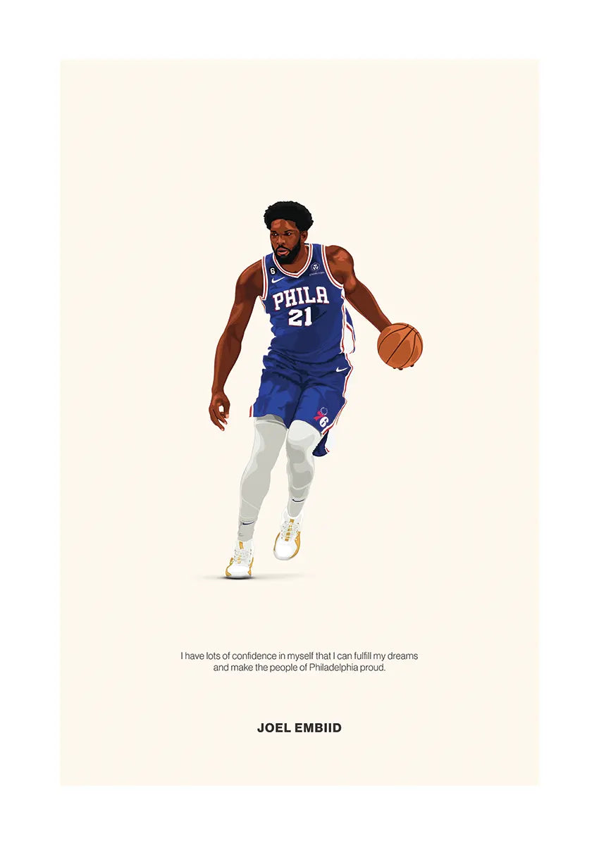 Joel Embiid Philadelphia 76ers basketball poster with motivational quote