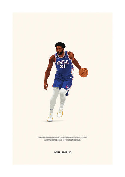 Joel Embiid Philadelphia 76ers basketball poster with motivational quote