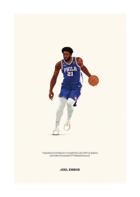 Joel Embiid Philadelphia 76ers basketball poster with motivational quote