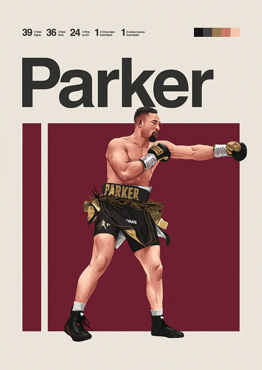 Joseph Parker boxing wall art with black and gold fight gear