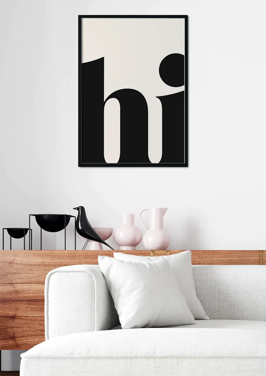 modern large hi wall art with playful type design