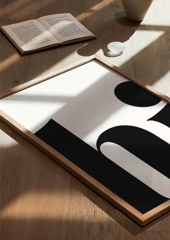 minimalist black and white poster saying hi for office or hallway