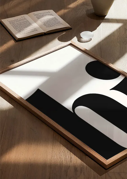 minimalist black and white poster saying hi for office or hallway