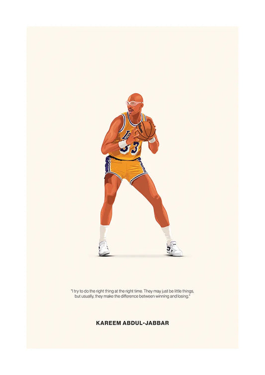 Kareem Abdul-Jabbar Lakers poster with quote about timing and decision-making