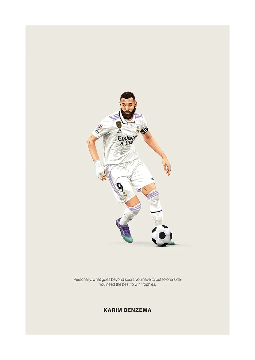 Karim Benzema Real Madrid poster with motivational quote on winning