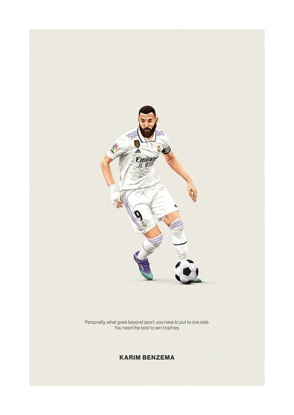 Karim Benzema Real Madrid poster with motivational quote on winning