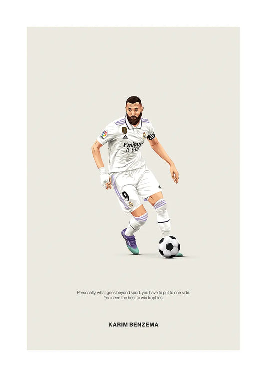 Karim Benzema Real Madrid poster with motivational quote on winning