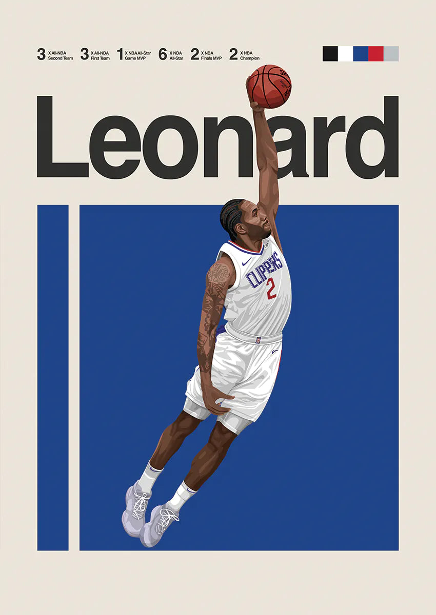 Kawhi Leonard dunking poster Clippers white jersey