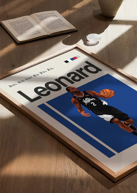 Basketball star Kawhi Leonard running with ball poster design