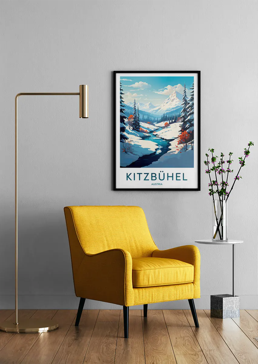 austrian alps wall art print featuring snow trees and mountain view