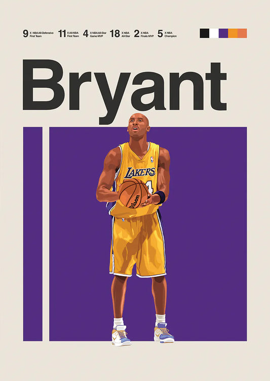 kobe bryant poster lakers basketball wall art in purple and gold