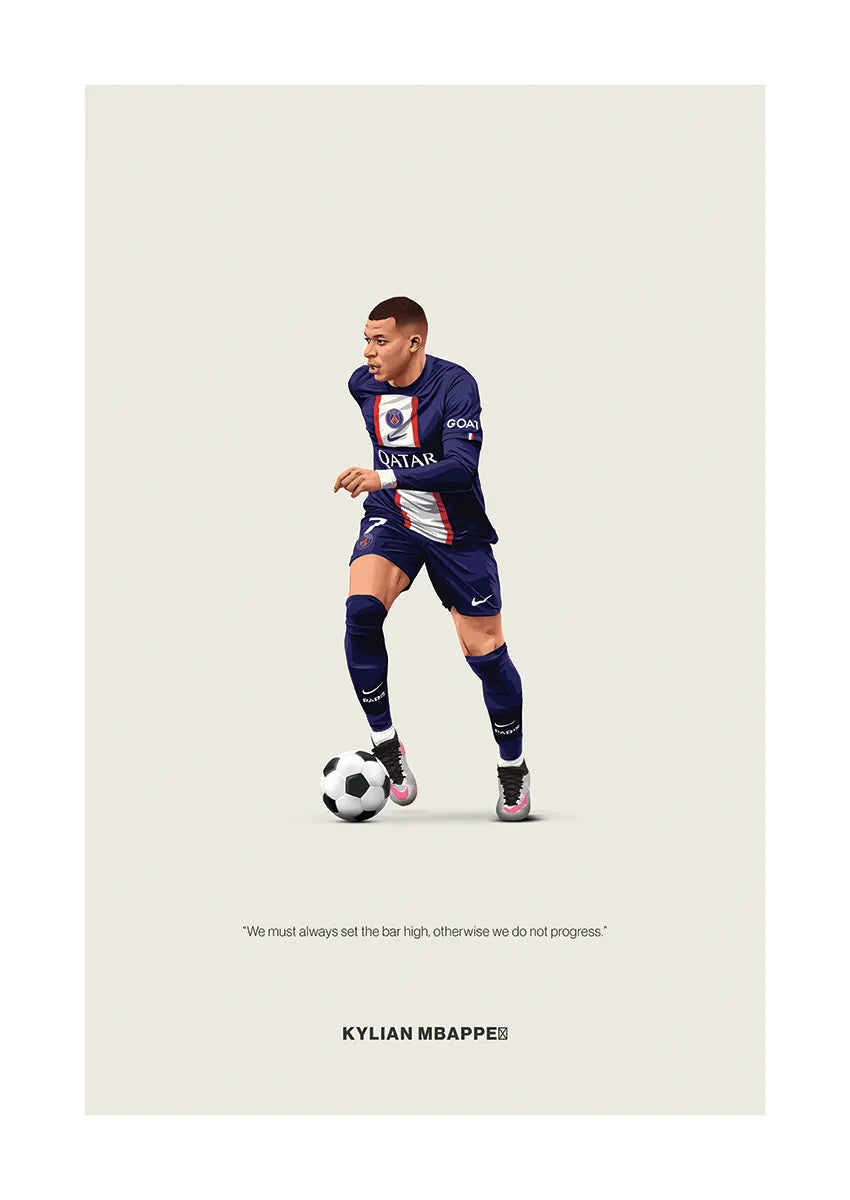 Kylian Mbappé PSG poster with quote about setting the bar high