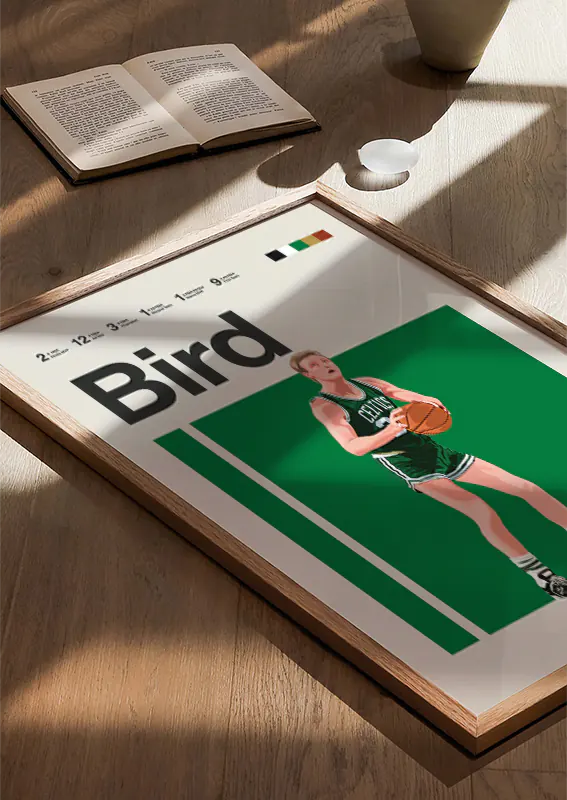 NBA legend Larry Bird Celtics poster in retro style