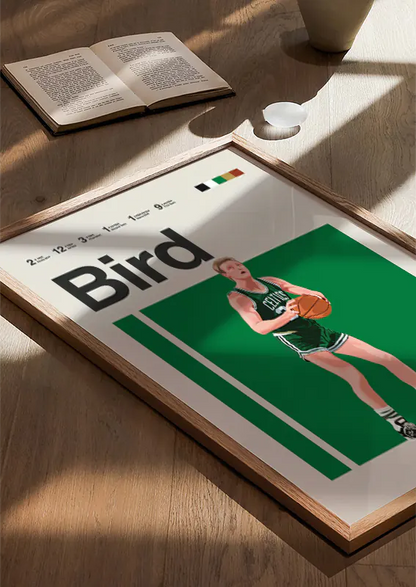 NBA legend Larry Bird Celtics poster in retro style