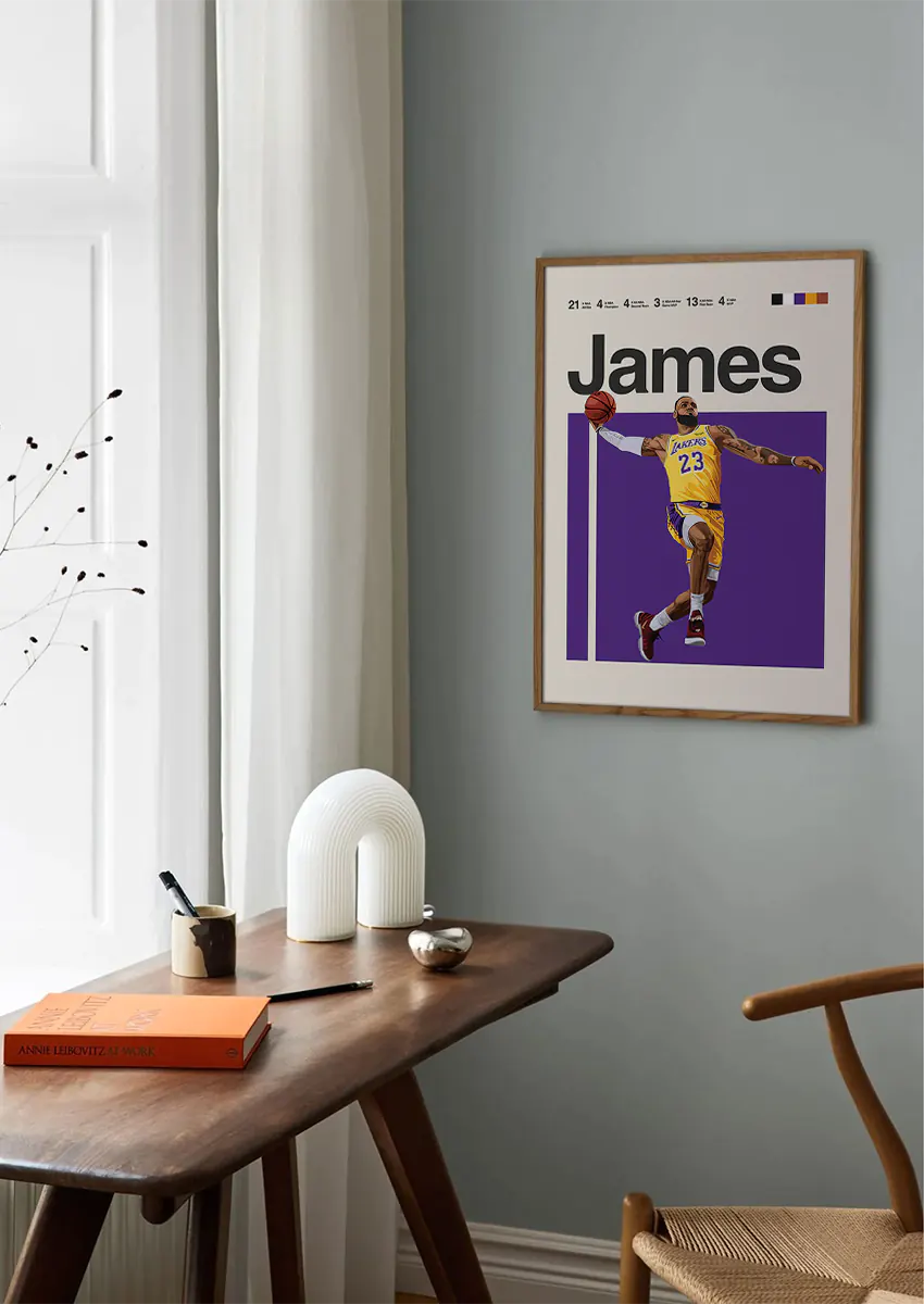 Basketball poster featuring LeBron James mid-air