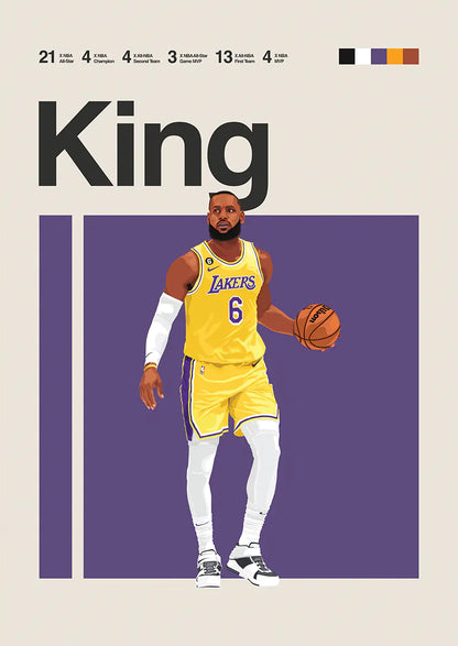 LeBron James poster featuring Lakers uniform and career highlights