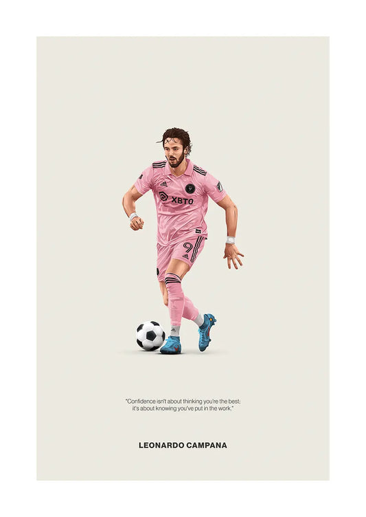 Leonardo Campana Inter Miami poster in pink kit with confidence quote