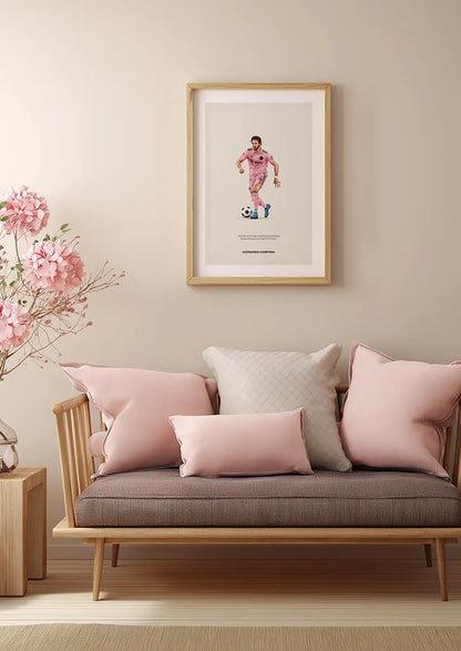 Soccer wall art featuring Campana dribbling with motivational message