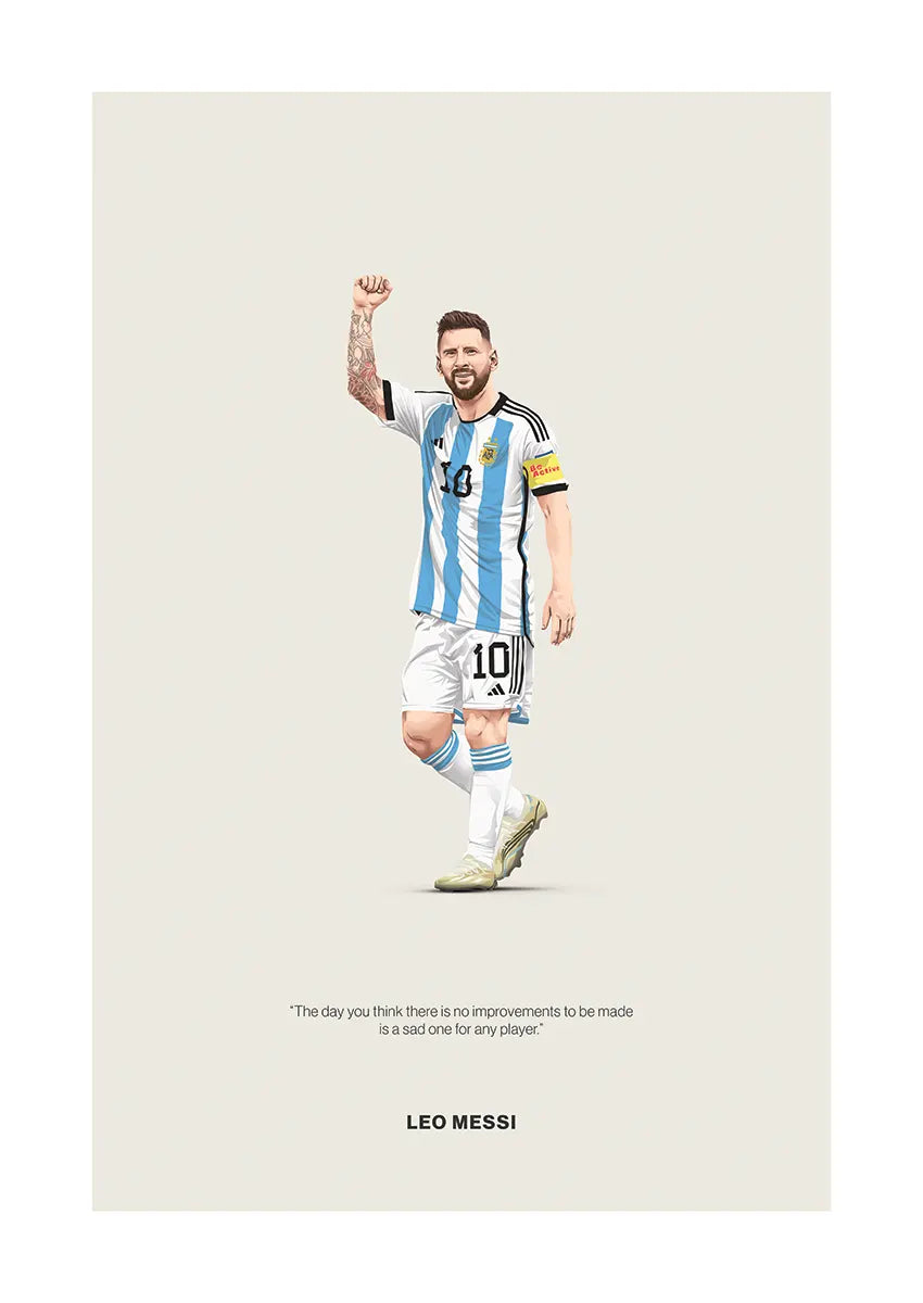 Leo Messi Argentina football poster with quote about improvement
