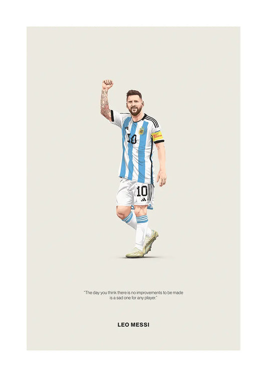 Leo Messi Argentina football poster with quote about improvement