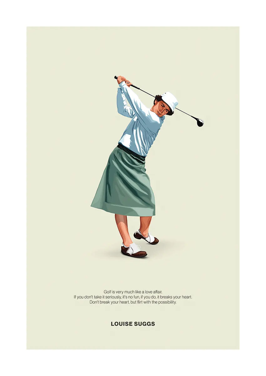 Louise Suggs vintage golf poster with inspiring quote