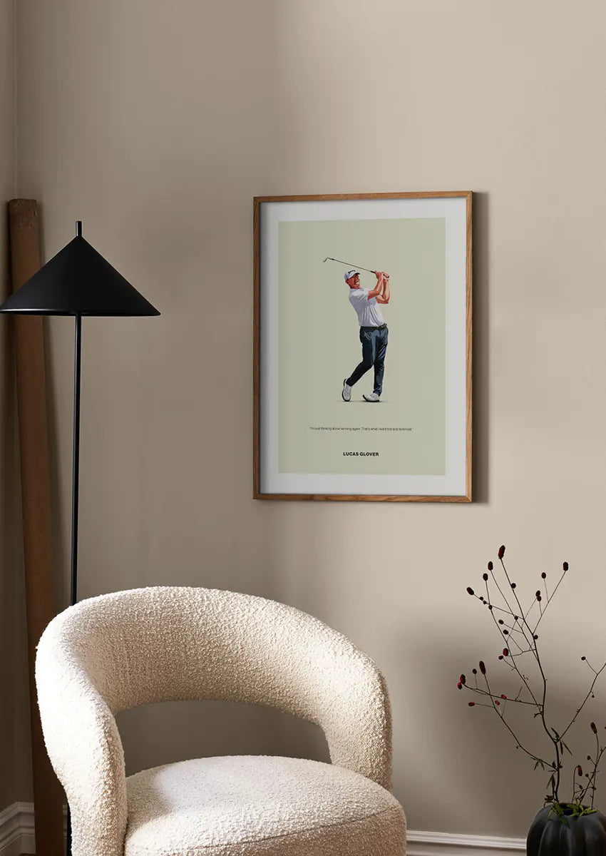 Minimalist sports wall art featuring Lucas Glover in action