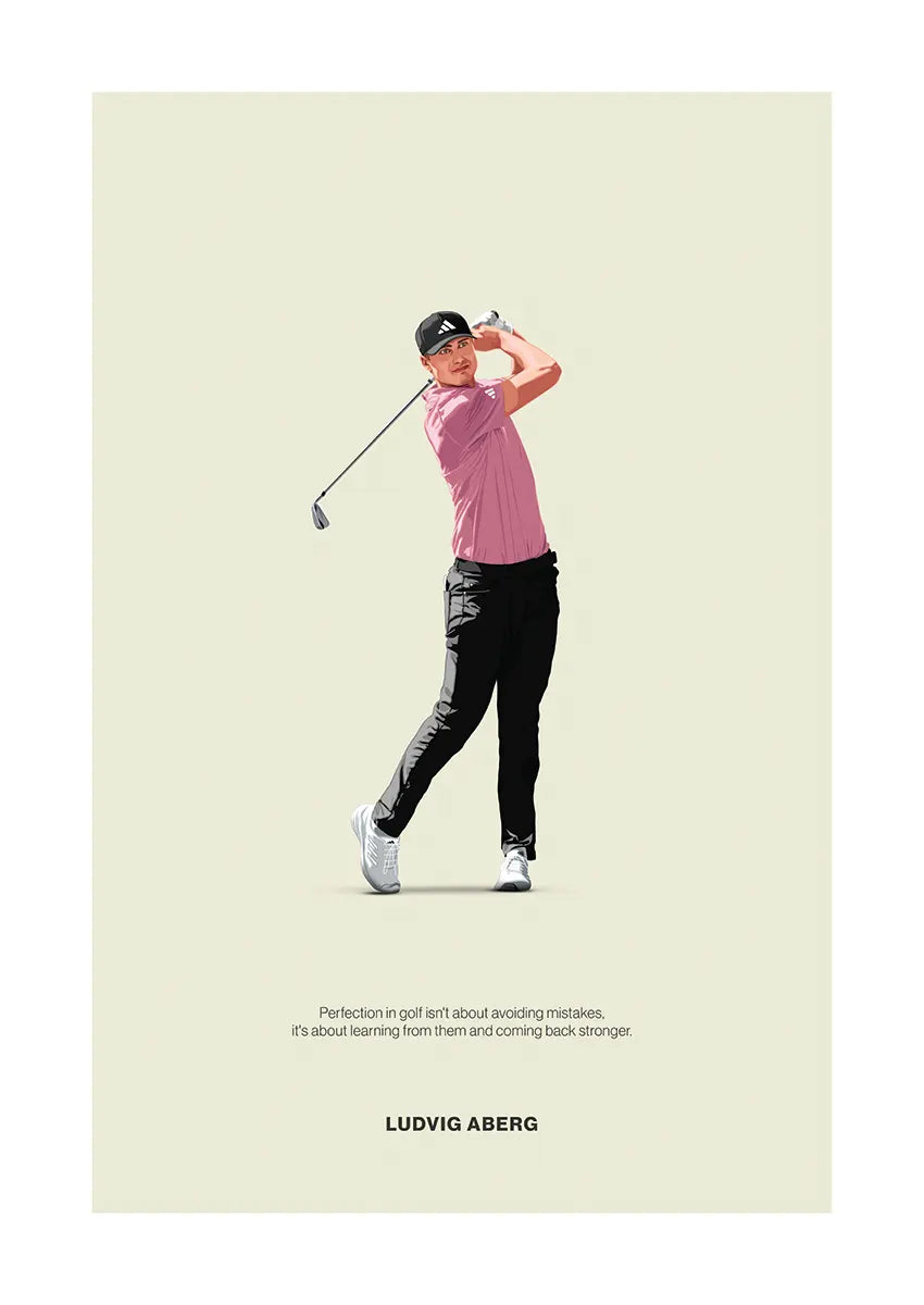 Ludvig Åberg golf swing poster with motivational quote