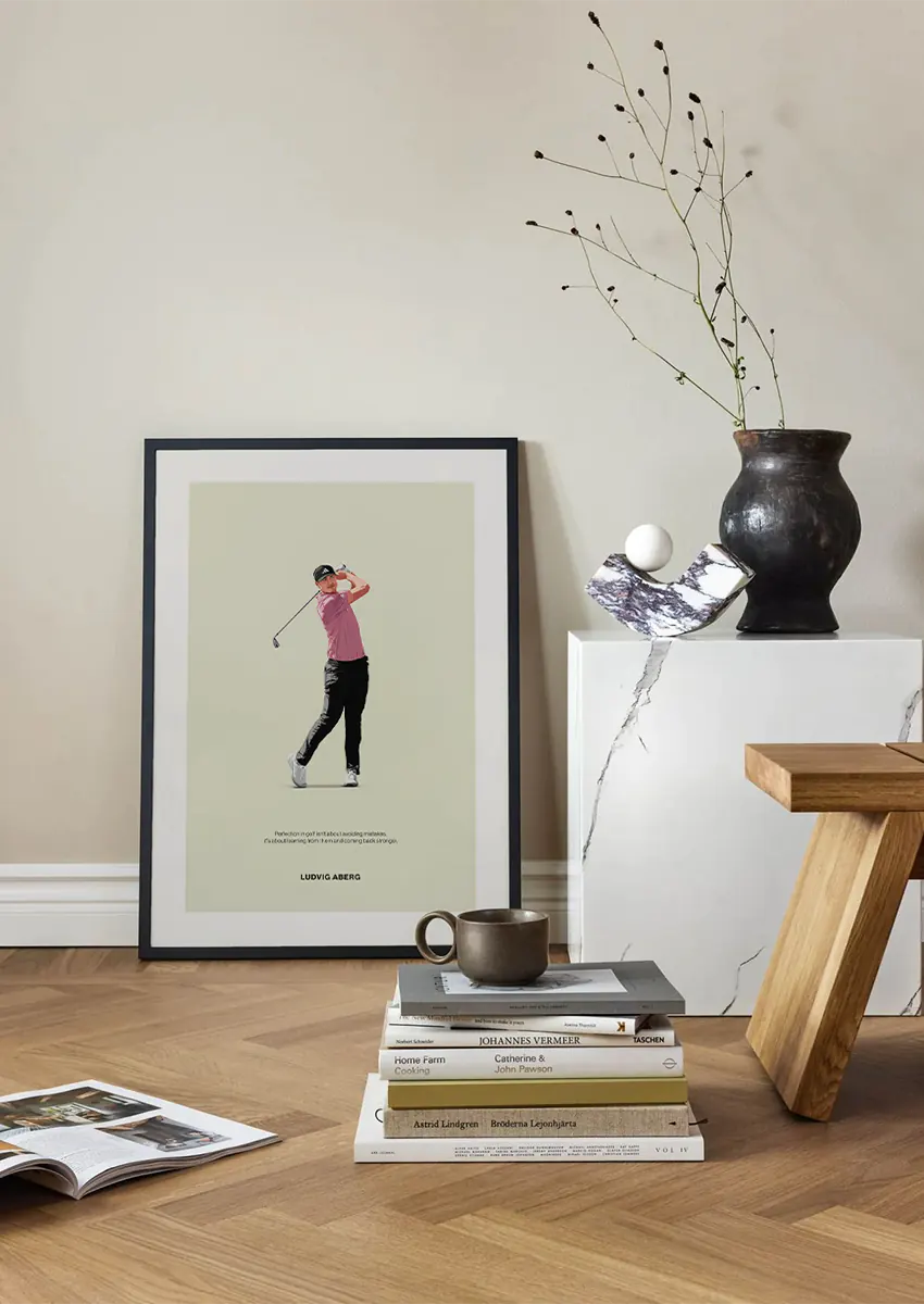 Modern sports wall art featuring Ludvig Åberg in pink shirt