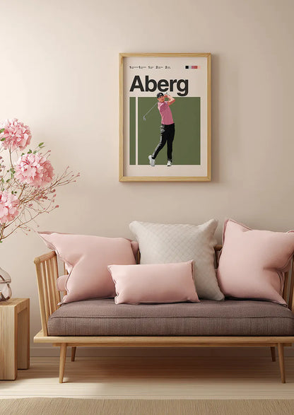Ludvig Aberg minimalist golf wall art with black pants and modern design