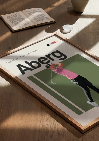 close-up illustration of Ludvig Aberg mid-follow-through for sports decor