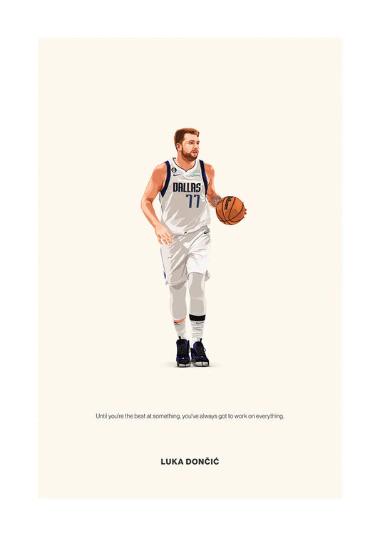 Luka Dončić Dallas Mavericks poster with quote about constant improvement