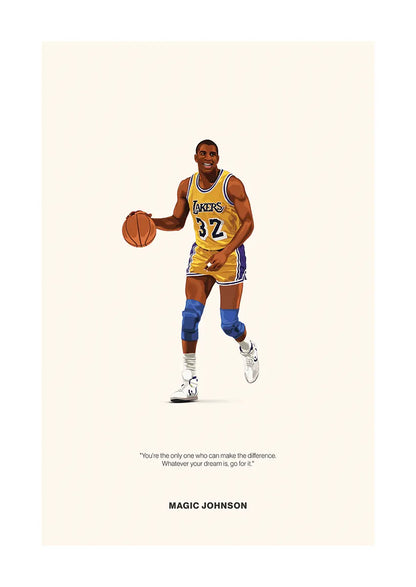 Magic Johnson Lakers poster with inspirational quote about chasing dreams