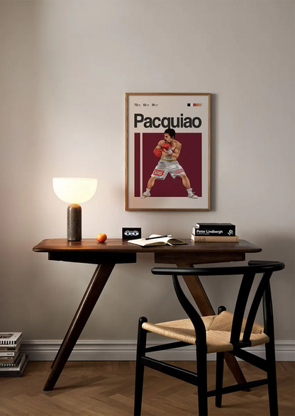 Wall art of Manny Pacquiao in fighting pose with bold branding and style