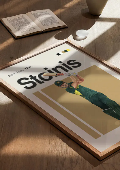 australian cricket star marcus stoinis poster with beige background