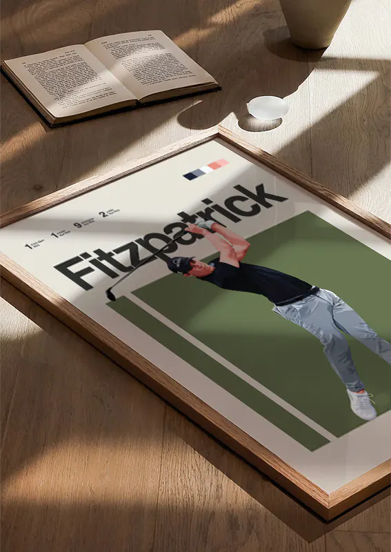 minimalist PGA Tour poster featuring Matt Fitzpatrick in stylish action