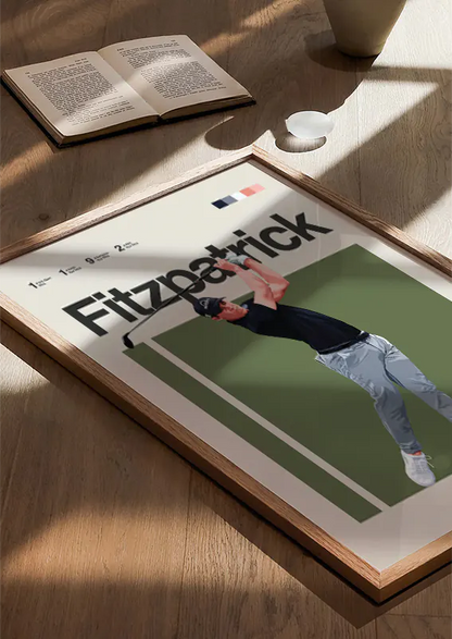 minimalist PGA Tour poster featuring Matt Fitzpatrick in stylish action